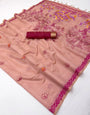 Impressive Pink Pure Munga Cotton Silk Saree With Comely Blouse Piece