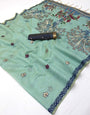 Sonorous Sea Green Pure Munga Cotton Silk Saree With Engrossing Blouse Piece