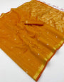 Aplomb Mustard Pure Munga Cotton Saree With Ornate Blouse Piece