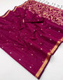 Winsome Wine Pure Munga Cotton Saree With Intricate Blouse Piece