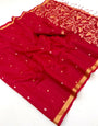 Wonderful Red Pure Munga Cotton Saree With Propinquity Blouse Piece
