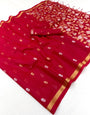 Artistic Red Pure Munga Cotton Saree With Opulent Blouse Piece