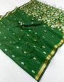 Flameboyant Dark Green Pure Munga Cotton Saree With Panache Blouse Piece