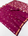 Captivating Wine Pure Munga Cotton Saree With Entrancing Blouse Piece