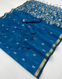 Girlish Blue Pure Munga Cotton Saree With Elaborate Blouse Piece