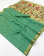Nebula Green Linen Silk Paithani Saree With Exemplary Blouse Piece