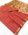 Inspiring Peach Linen Silk Paithani Saree With Exquisite Blouse Piece