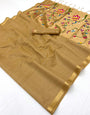 Delightful Dark Beige Linen Silk Paithani Saree With Fragrant Blouse Piece