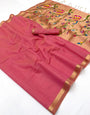 Tremendous Pink Linen Silk Paithani Saree With Woebegone Blouse Piece