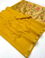 Whimsical Yellow Linen Silk Paithani Saree With Scintillating Blouse Piece