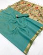 Vivacious Sea Green Linen Silk Paithani Saree With Mesmeric Blouse Piece