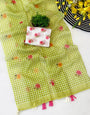 Arresting Green Printed Linen Silk Saree With Piquant Blouse Piece
