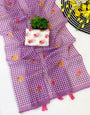 Lovely Purple Printed Linen Silk Saree With Serendipity Blouse Piece