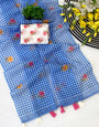 Pretty Blue Printed Linen Silk Saree With Incomparable Blouse Piece