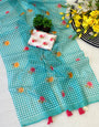Sizzling Sky Printed Linen Silk Saree With Lagniappe Blouse Piece