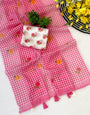 Radiant Pink Printed Linen Silk Saree With Gossamer Blouse Piece