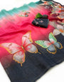 Cynosure Multicolor Printed Linen Silk Saree With Evanescent Blouse Piece