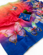 Smart Multicolor Printed Linen Silk Saree With Entrancing Blouse Piece