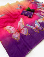 Staring Multicolor Printed Linen Silk Saree With Profuse Blouse Piece