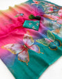 Ephemeral Multicolor Printed Linen Silk Saree With Vivacious Blouse Piece