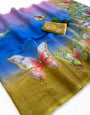 Sonorous Multicolor Printed Linen Silk Saree With Adoring Blouse Piece