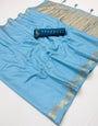 Classic Sky Viscose Cotton Silk Saree With Conflate Blouse Piece