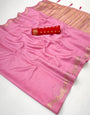 Beautiful Pink Viscose Cotton Silk Saree With Adorning Blouse Piece