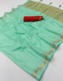 Propinquity Sea Green Viscose Cotton Silk Saree With Scrupulous Blouse Piece