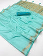 Pleasurable Turquoise Viscose Cotton Silk Saree With Demanding Blouse Piece