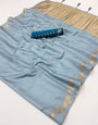 Symmetrical Grey Viscose Cotton Silk Saree With Glowing Blouse Piece