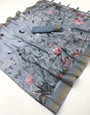 Staggering Grey Printed Cotton Silk Saree With Sempiternal Blouse Piece