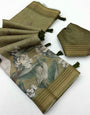 Resonant Green Printed Cotton Silk Saree With Exceptional Blouse Piece