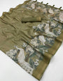 Resonant Green Printed Cotton Silk Saree With Exceptional Blouse Piece