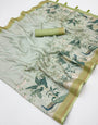 Luxuriant Pista Printed Cotton Silk Saree With Stylish Blouse Piece