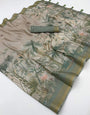 Amazing Beige Printed Cotton Silk Saree With Ineffable Blouse Piece