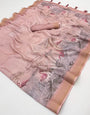 Groovy Pink Printed Cotton Silk Saree With Whimsical Blouse Piece