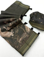 Opulent Dark Green Printed Cotton Silk Saree With Brood Blouse Piece