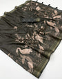 Opulent Dark Green Printed Cotton Silk Saree With Brood Blouse Piece