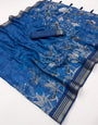 Enigmatic Blue Printed Cotton Silk Saree With Vibrant Blouse Piece
