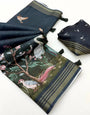 Magnetic Black Printed Cotton Silk Saree With Fairytale Blouse Piece