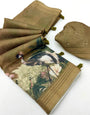 Delightful Brown Printed Cotton Silk Saree With Pleasant Blouse Piece