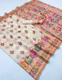 Ethnic Beige Pashmina Silk Saree With Majesty Blouse Piece
