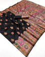 Prettiest Black Pashmina Silk Saree With Enamoring Blouse Piece
