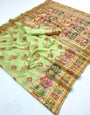 Amiable Pista Pashmina Silk Saree With Demure Blouse Piece