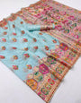 Classy Sky Pashmina Silk Saree With Chatoyant Blouse Piece
