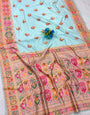 Classy Sky Pashmina Silk Saree With Chatoyant Blouse Piece