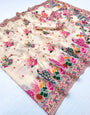 Resonant Beige Pashmina Silk Saree With Blissful Blouse Piece