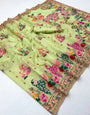 Dulcet Pista Pashmina Silk Saree With Groovy Blouse Piece