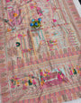 Scrupulous Sky Pashmina Silk Saree With Twirling Blouse Piece