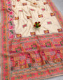 Deserving Beige Pashmina Silk Saree With Flameboyant Blouse Piece